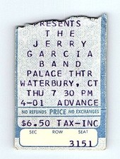 Jerry Garcia Band Concert Ticket April 1 1976 Waterbury Connecticut