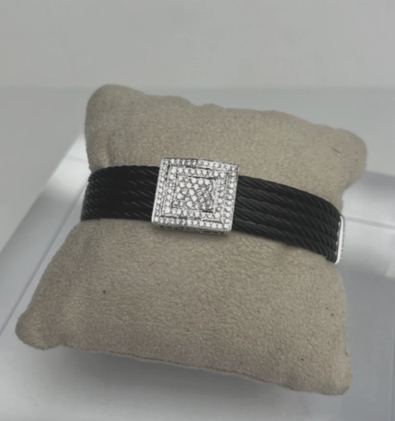 ALOR2, 5-Row Black Cable Bracelet w .90CT F Color Diamonds 18K WG, Fits to 6.75" - Image 3 of 4