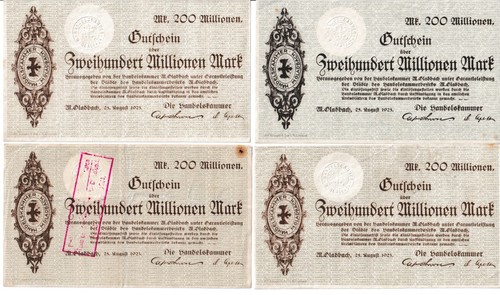 4x Banknote Notgeld, Die Handelskammer M. Gladbach, 1923 #33