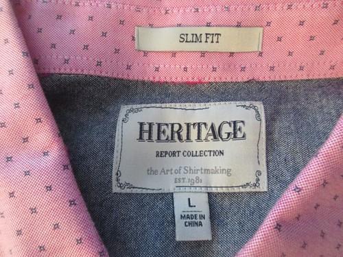 Heritage By Report Collection Shirt Men's Size L Slim Fit Long Sleeve Pink Blue - Picture 2 of 11