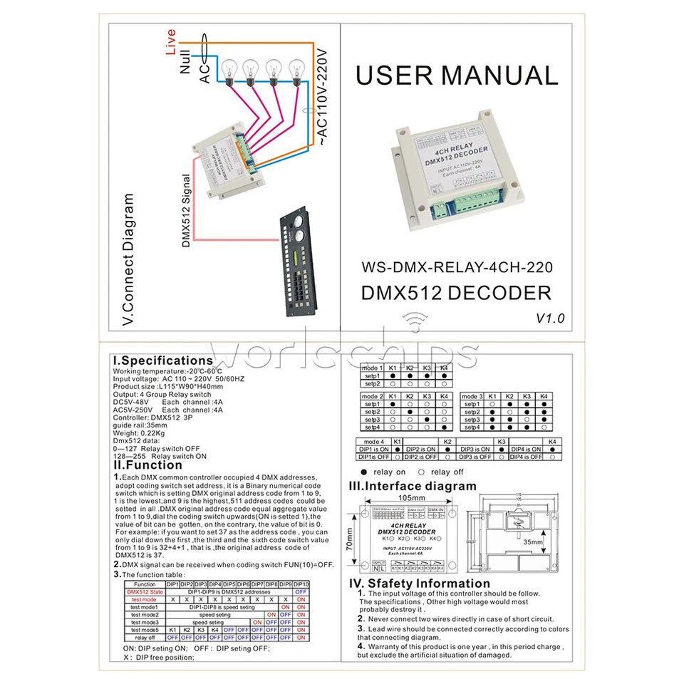 AC110-220V 4Channel DMX512 Relay Switch DMX Relay Controller + Case For Lamp - Image 3 of 4
