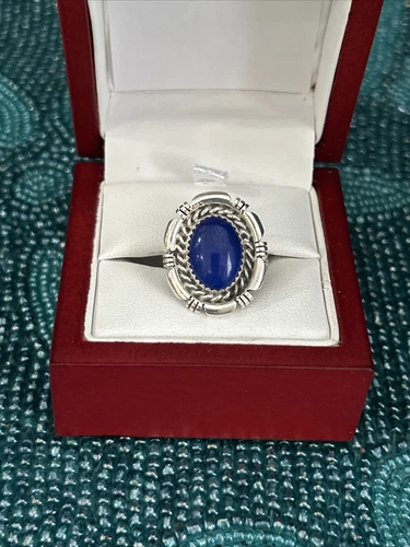 Vtg. Native American Lapis Lazuli Sign Trading Post Ring sterling Silver ,Sz:8.5