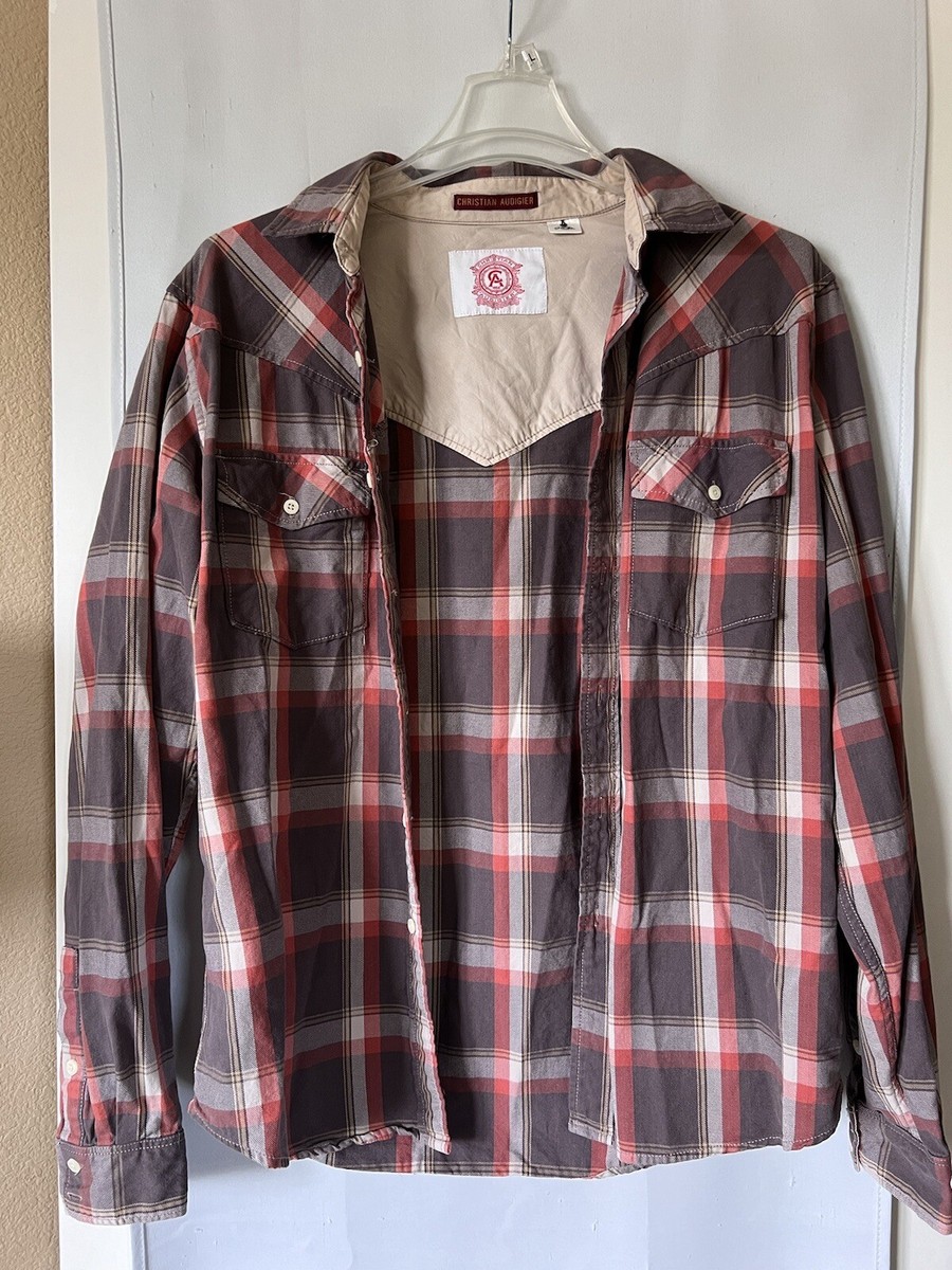 ed hardy christian audigier mens long sleeve snap button plaid