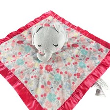 Parents Choice Pink Gray Lovey Floral Elephant Security Blanket Satin Trim 12x12