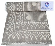 Vintage Block Print Kantha Quilt Blanket Indian Bedspread Coverlet Throw Art