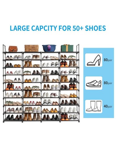 10 Tiers Shoe Rack Storage Organizer Shoe Shelf Organizer for 80 Pairs Shoe - Picture 7 of 10