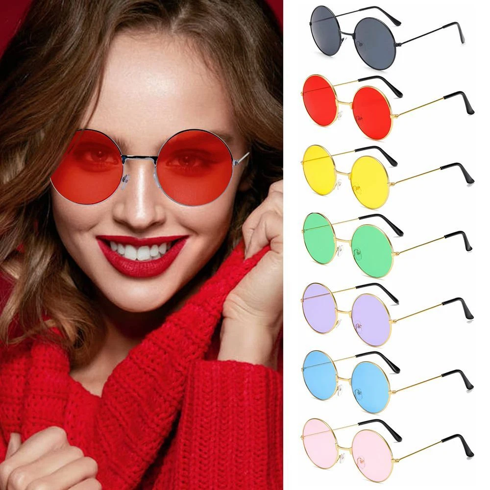 Disco Party Women Men Eyewear Circle Glasses Round Sunglasses Metal  Sunglasses