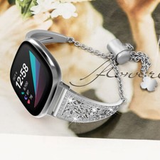 Silver Bling Watch Strap Wristband Bracelet for Fitbit Versa 3 Sense Band Women