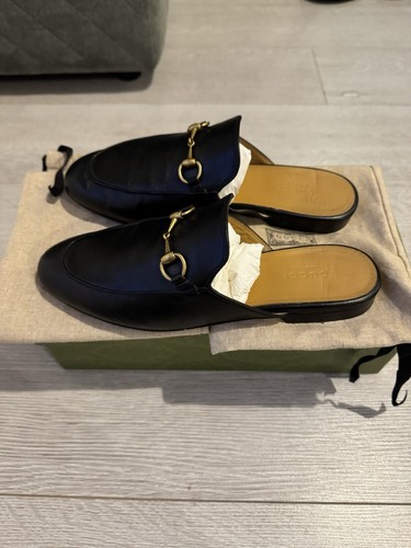 Gucci Women's Black Princetown Leather Slippers Mules UK 5 EU 38