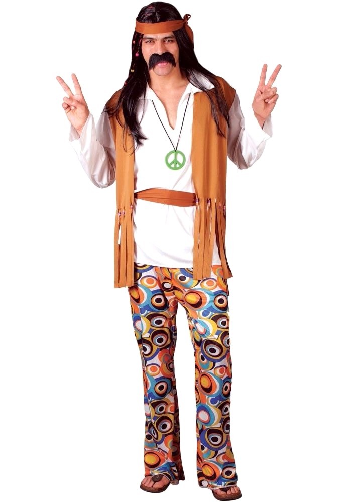 Adult WOODSTOCK HIPPIE Hippy 60s 70s Flower Power Fancy Dress Costume Male  Mens