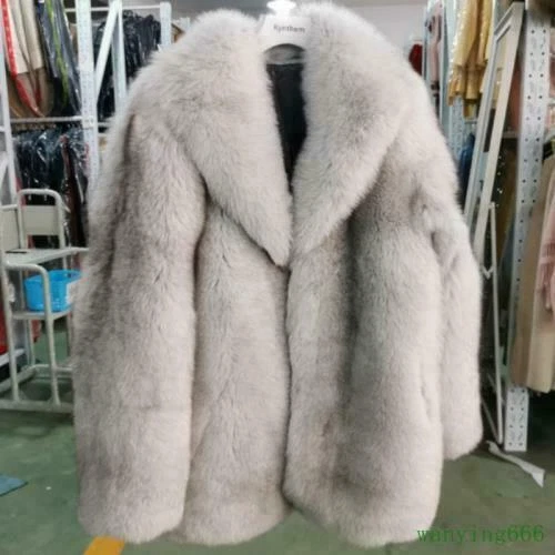 男式人造狐狸毛皮大衣温暖冬季加厚毛茸大衣夹克长袖 TUI- - Picture 10 of 16