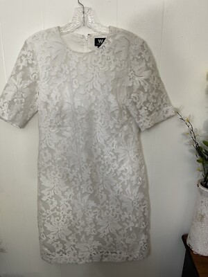 W By WORTH White Lace Dress Short Sleeve Lined