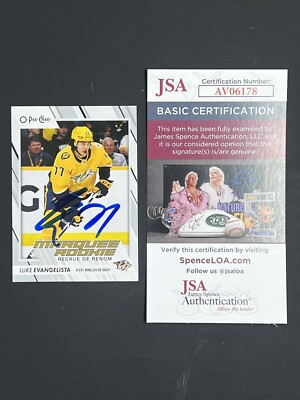 Luke Evangelista Signed 2023-24 O-Pee-Chee RC IP Auto JSA Nashville Predators