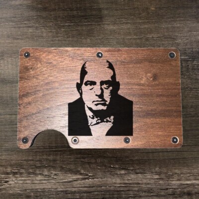 Wood Wallet Minimalist Laser Engraved with Aleister Crowley