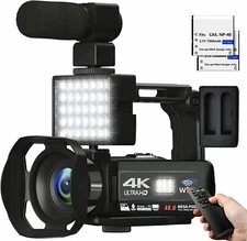 Video Camera Ultra HD 4K Night Vision Camcorder LED Light Microphone Remote