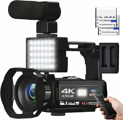 Video Camera Ultra HD 4K Night Vision Camcorder LED Light Microphone Remote