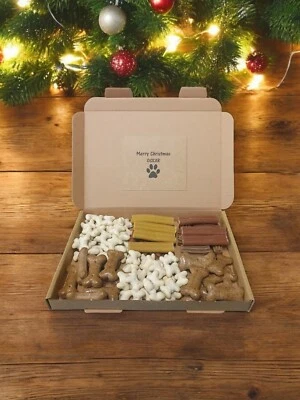 HANDMADE Dog Christmas / Birthday Gift Box Treat Hamper Personalised Pet Pamper Present