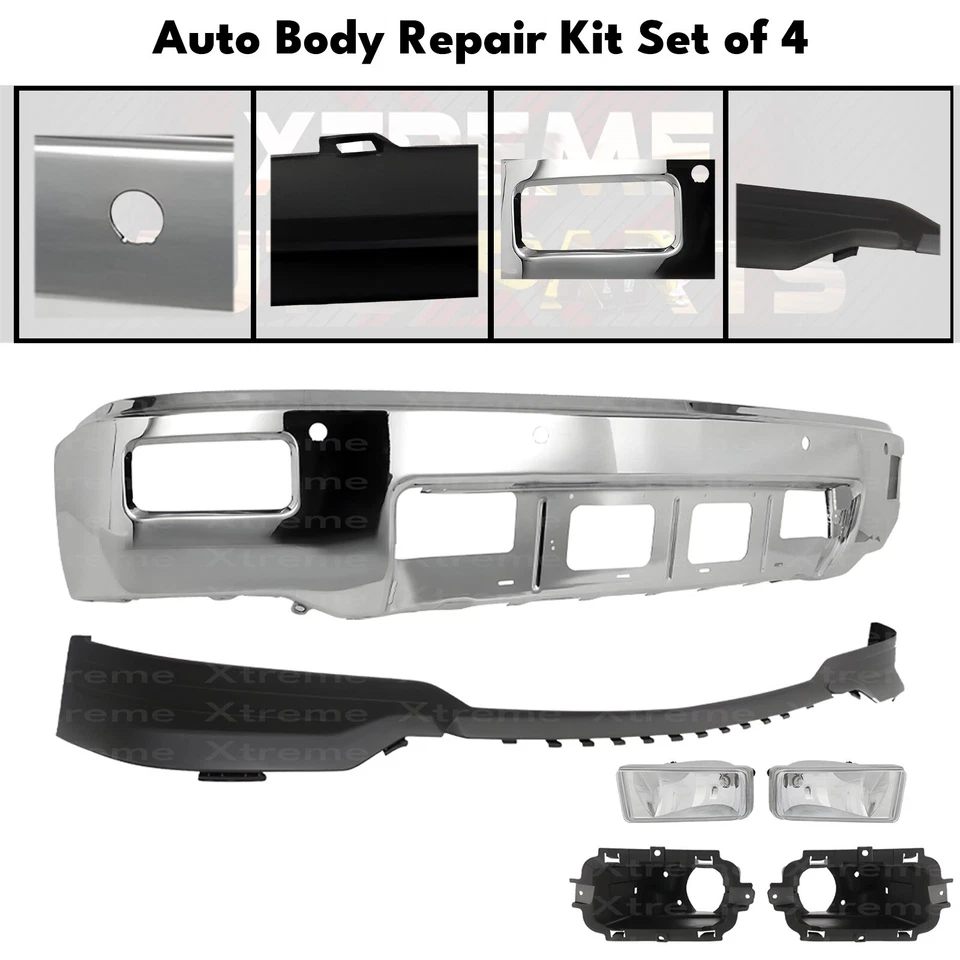 Front Bumper Chrome Steel & Fog Light Kit For 2014-2015 Chevrolet Silverado 1500 Foto 2 de 4