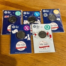 2018 10p Alphabet Letter Coins Q U V W X  Royal Mail British Hunt (5 Coins)