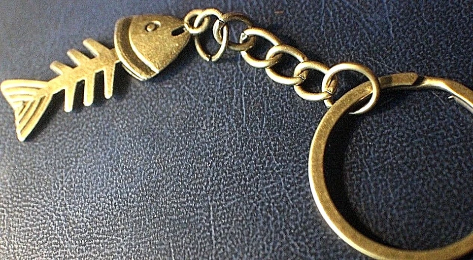 РЫБЬЯ КОСТЬ Большая Голова Бронзовый цвет Брелок Брелок Рыбалка Легкий Подарок США - Изображение 3 из 4