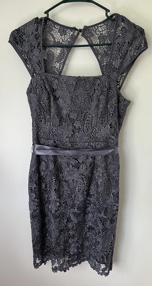 Adrianna Papell Knee Length Formal Sheath Dress Lace Dark Grey Blue Size 6 - Image 2 of 4