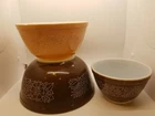3 Vintage Pyrex Nesting Mixing Bowls Woodland Brown Tan 401, 402, 403