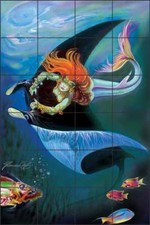 Tile Mural Backsplash Ceramic Agudelo Manta Ray Sea Life Fantasy Art FAA009