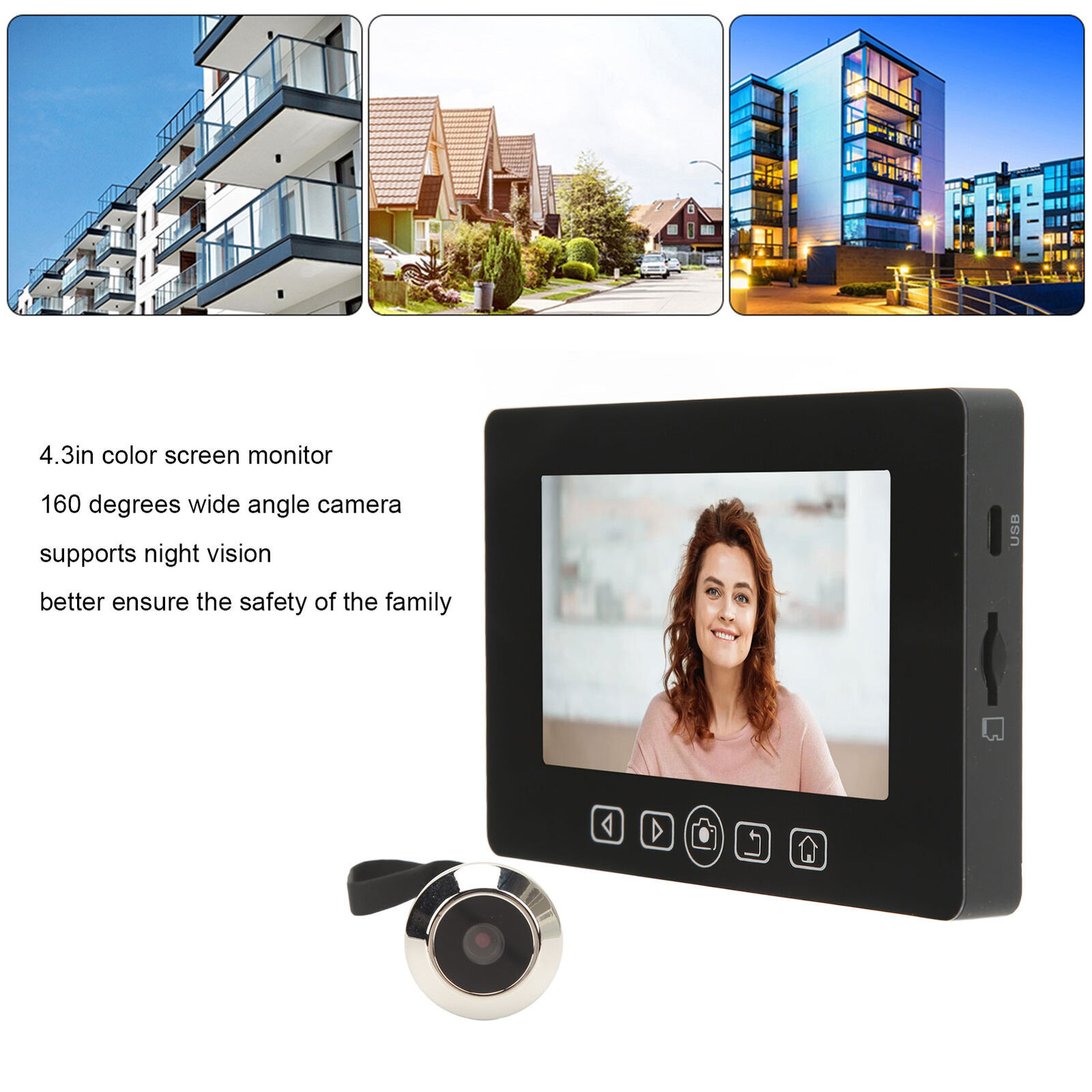 4.3 Inch Doorbell Photo Video Camera Peephole Home Spyhole 2 Million HD Visual