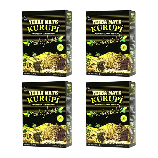 4 Packs Yerba Mate KURUPI" COMPRA CON HIERBAS (MENTA Y BOLDO)