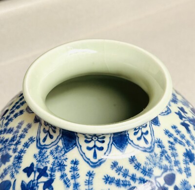Antique Chinese Blue & White Porcelain Hand Painted Vase Qing