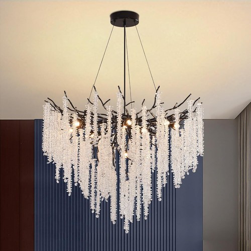 Crystal Ceiling Light Fixtures,Round Chandelier for Living Room (80Cm,black) - Picture 2 of 7
