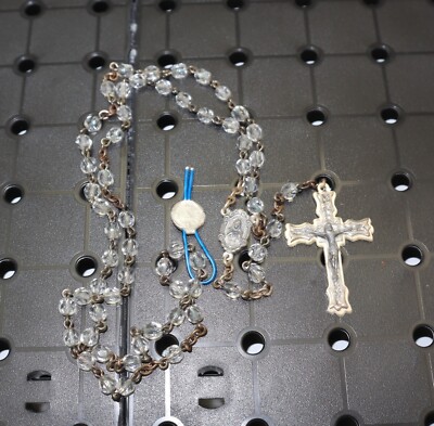 Vintage Rosary heaby glass crystal Beads made in Italy Catholic Crucifix