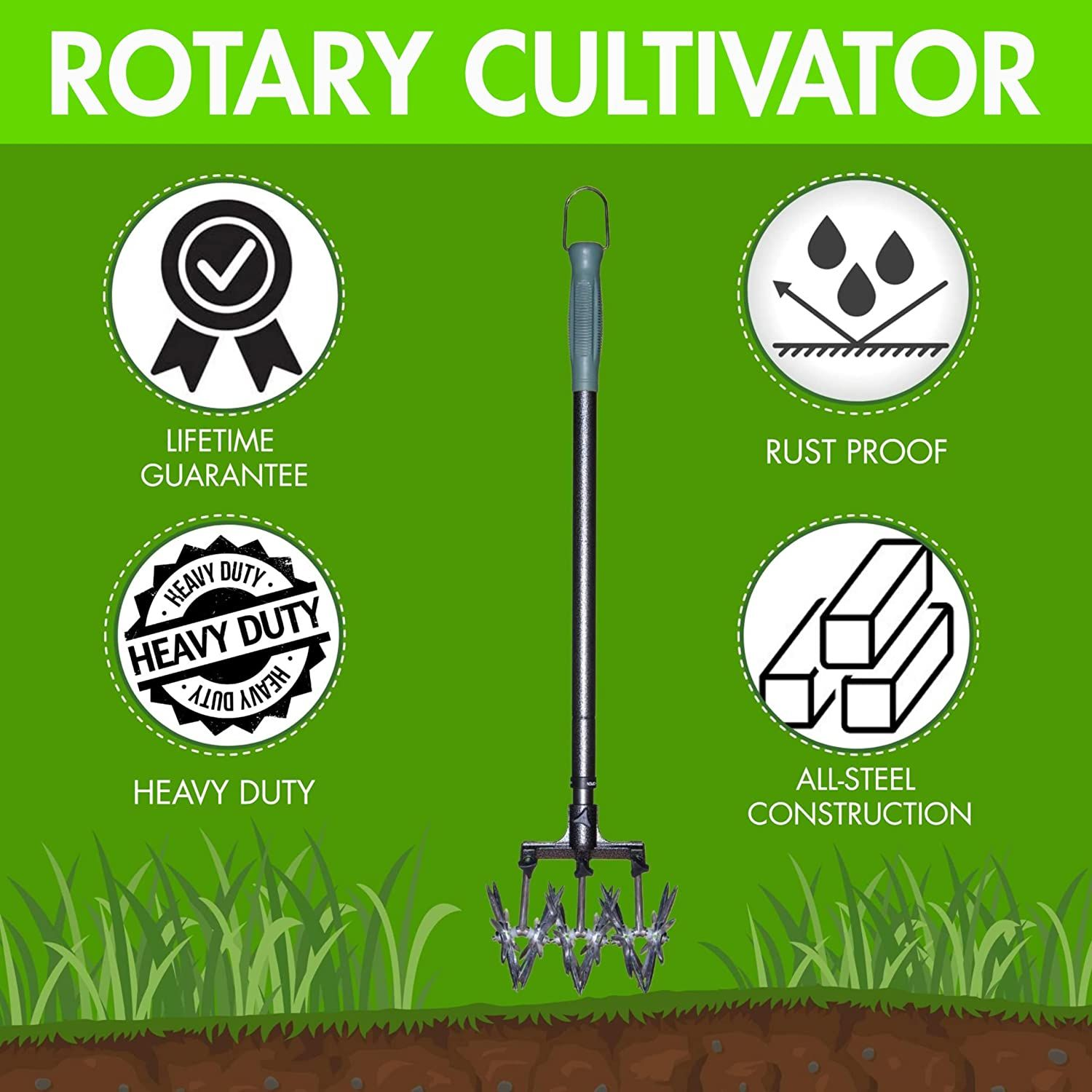 Yard Butler 32 to 52 Inch Adjustable Steel Garden Handheld Tiller and