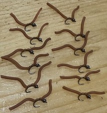 One Doz. Squirmy Worm Brown Hand Tied Fly Tungsten Bead Head Size 10 Hook