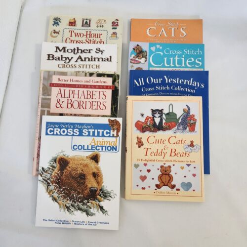 Lot of 8 Cross Stitch Pattern Books Animals Alphabets Borders Yesterdays 2-Hour - Picture 1 of 17