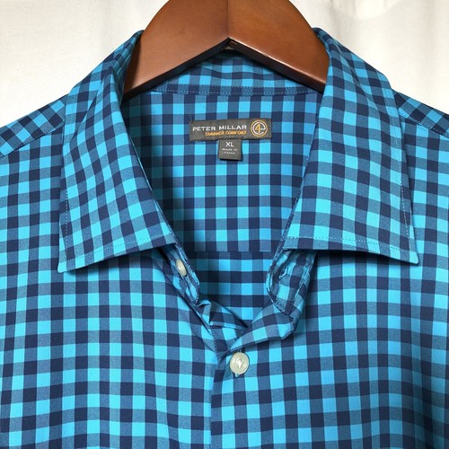 Peter Millar Summer Comfort Button Shirt Mens XL Performance Blue Plaid Gingham - Picture 4 of 12