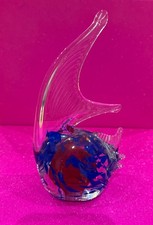 Murano Glass Style Blue & Dark Pink Fish Ornament