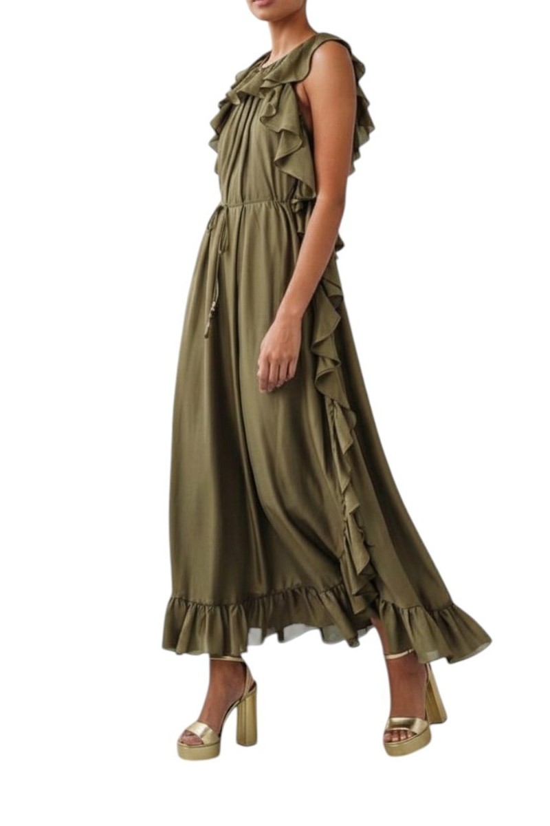 Zimmermann Cascadian Ruffle Midi Dress | Khaki/Olive/Green, Silk, Backless  | eBay