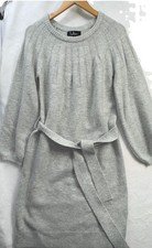 Lulus Woman’s Grey Sweater Dress Medium Balloon Sleeve Preppy Casual Ribbed Knit