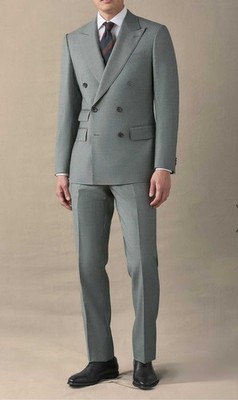 SPIER AND MACKAY Men's Green Sharkskin Double Breasted Suit Size