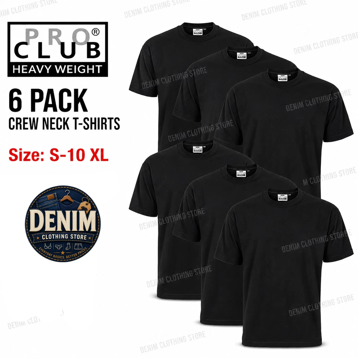 6 Pack Pro Club Men’s Heavyweight 100% Cotton Black Crew Neck T Shirts Tee
Opens in a new window or 