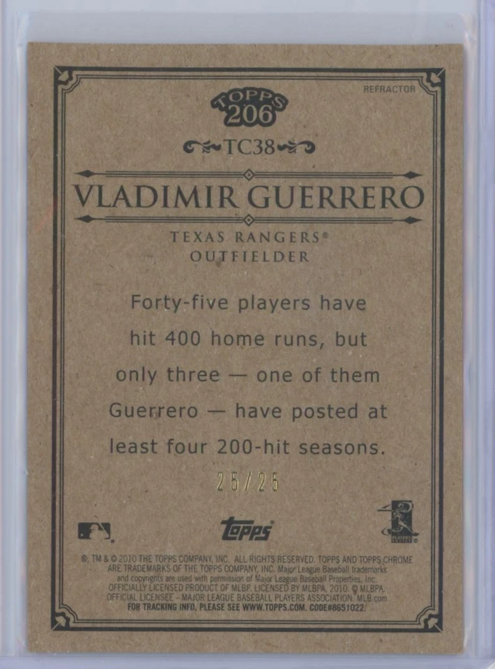 2010 TOPPS 206 RED REFRACTOR VLADIMIR GUERRERO 25/25 TEXAS RANGERS - Image 2 of 2