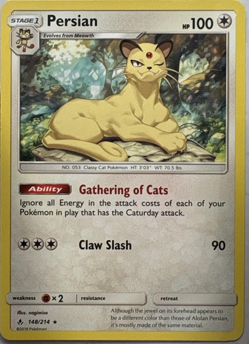 Persian Rare Unbroken Bonds 148/214 Pokemon Near Mint