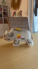 Original Steiff Nashorn Nosy 1451/09 15cm Sammlerstück Knopf Fahne 1980er Jahre