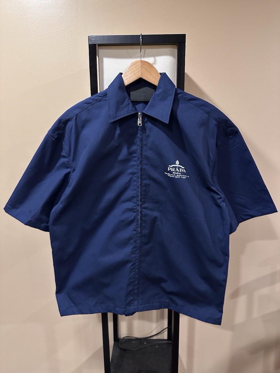 プラダ　トップス Prada 2025 Poplin Archive Logo Zip Navy Blue Technical Shirt | eBay