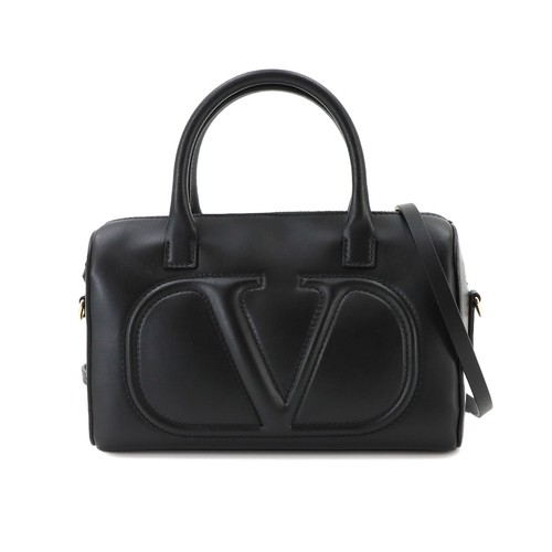 VALENTINO GARAVANI V Logos Walk Hand Shoulder Bag Leather Black 90343867