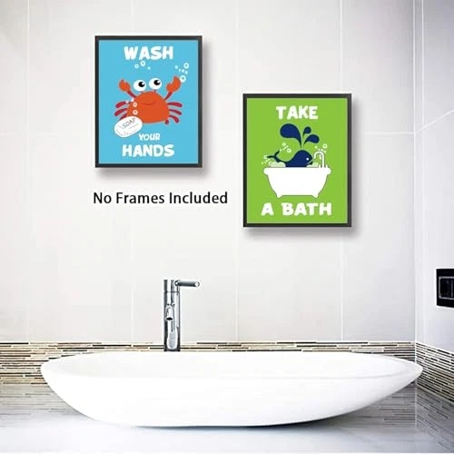 Kids Bathroom Wall Art Prints - Cute Sea Life Themed Animal (8"x10") UNFRAMED - Imagem 4 de 4