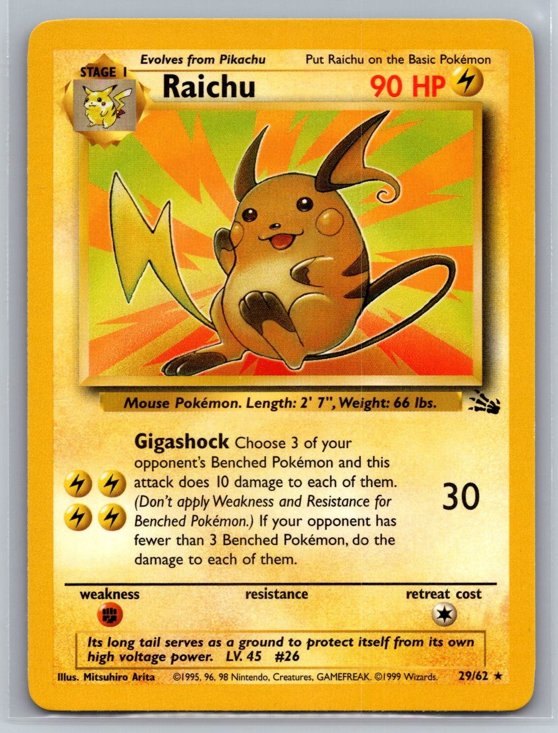Raichu 29/62 Rare Fossil Set Pokemon Card NM
