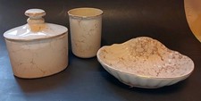Ceramic Marble Look Bathroom Set - Shell Soap Dish, Cup, and Covered Jar