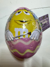 M&M's Yellow Character Easter Egg Candy Tin Container Purple Pink Yellow 2015